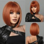 Brown Blonde Ombre Synthetic Wigs Short Straight Bob Wigs for Women Middle Part Lolita Cosplay Natural Hair Heat Resistant Fiber