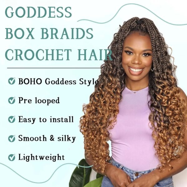 Goddess Boho Box Braids Crochet Hair with Curly Ends 1PCS Synthetic Pre-Looped