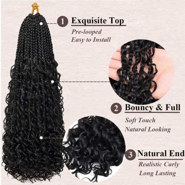 Goddess Boho Box Braids Crochet Hair with Curly Ends 1PCS Synthetic Pre-Looped