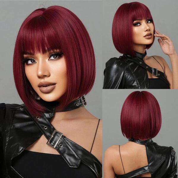 Brown Blonde Ombre Synthetic Wigs Short Straight Bob Wigs for Women Middle Part Lolita Cosplay Natural Hair Heat Resistant Fiber