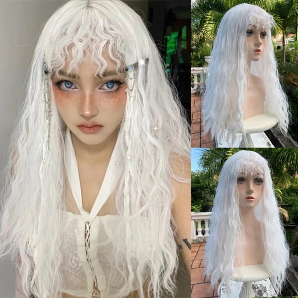 OLACARE Synthetic Long Straight Lolita Wig with Bangs Wig  Mixed Black Red Blonde Cosplay