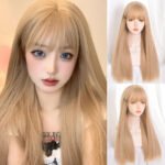 OLACARE Synthetic Long Straight Lolita Wig with Bangs Wig  Mixed Black Red Blonde Cosplay