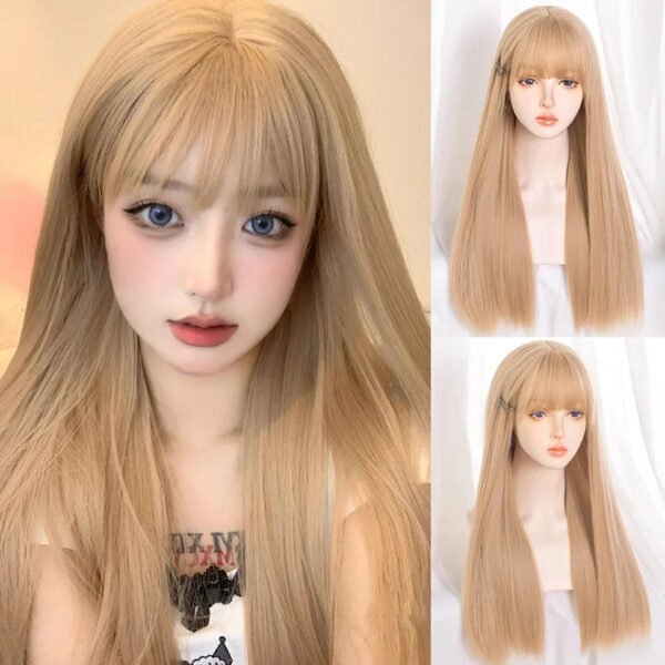 OLACARE Synthetic Long Straight Lolita Wig with Bangs Wig  Mixed Black Red Blonde Cosplay