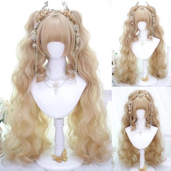 OLACARE Synthetic Long Straight Lolita Wig with Bangs Wig  Mixed Black Red Blonde Cosplay