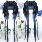 OLACARE Synthetic Long Straight Lolita Wig with Bangs Wig  Mixed Black Red Blonde Cosplay