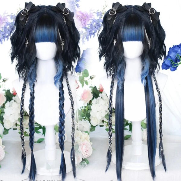 OLACARE Synthetic Long Straight Lolita Wig with Bangs Wig  Mixed Black Red Blonde Cosplay