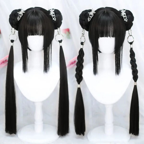 OLACARE Synthetic Long Straight Lolita Wig with Bangs Wig  Mixed Black Red Blonde Cosplay