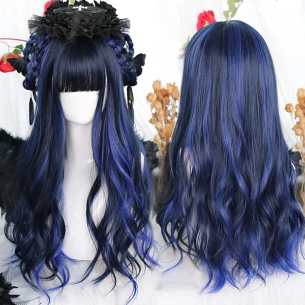 OLACARE Synthetic Long Straight Lolita Wig with Bangs Wig  Mixed Black Red Blonde Cosplay