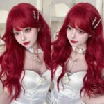 OLACARE Synthetic Long Straight Lolita Wig with Bangs Wig  Mixed Black Red Blonde Cosplay