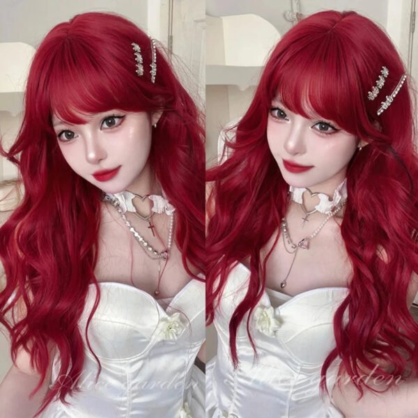 OLACARE Synthetic Long Straight Lolita Wig with Bangs Wig  Mixed Black Red Blonde Cosplay