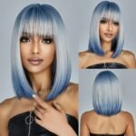 Brown Blonde Ombre Synthetic Wigs Short Straight Bob Wigs for Women Middle Part Lolita Cosplay Natural Hair Heat Resistant Fiber