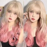 OLACARE Synthetic Long Straight Lolita Wig with Bangs Wig  Mixed Black Red Blonde Cosplay