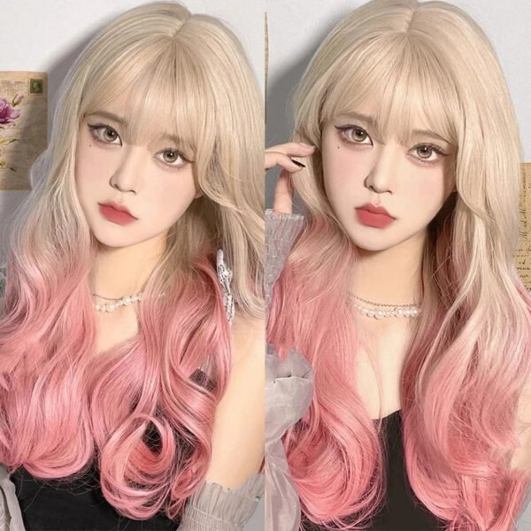 OLACARE Synthetic Long Straight Lolita Wig with Bangs Wig  Mixed Black Red Blonde Cosplay