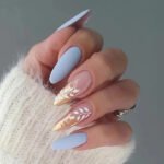 24pcs Full Cover Long False Press On Nails With Designs Light Green Stripe Gradient