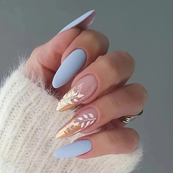24pcs Full Cover Long False Press On Nails With Designs Light Green Stripe Gradient
