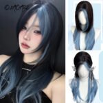 OLACARE Synthetic Long Straight Lolita Wig with Bangs Wig  Mixed Black Red Blonde Cosplay