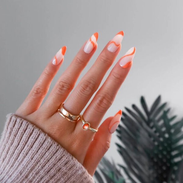 24pcs Full Cover Long False Press On Nails With Designs Light Green Stripe Gradient