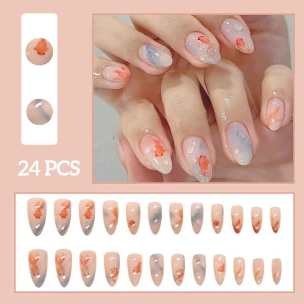 24pcs White Flower Fake Press on Nail Tips Yellow Pink Blush Full Cover Almond Shaped