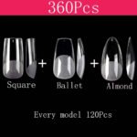 Fake Nails Gel X Tips Extension Full Cover Sculpted (Almond/Stiletto/Coffin) False Nail Tips 360pcs/bag