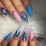 24pcs Full Cover Long False Press On Nails With Designs Light Green Stripe Gradient