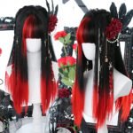 OLACARE Synthetic Long Straight Lolita Wig with Bangs Wig  Mixed Black Red Blonde Cosplay