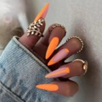 24pcs Full Cover Long False Press On Nails With Designs Light Green Stripe Gradient