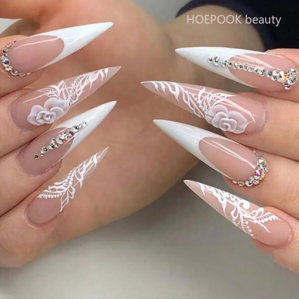 24pcs Full Cover Long False Press On Nails With Designs Light Green Stripe Gradient