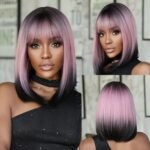 Brown Blonde Ombre Synthetic Wigs Short Straight Bob Wigs for Women Middle Part Lolita Cosplay Natural Hair Heat Resistant Fiber