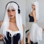 Long Straight Blonde Synthetic Wigs highlight Golden Hair Natural Female wig Middle Part Wigs For Cosplay Party Heat Resistant