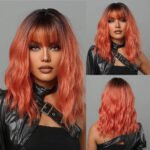 Women Grey Wavy Bob Wigs with Bangs Short Blonde Ombre Synthetic Wig with Dark Roots Natural Hair for Daily Use