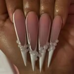 24Pcs French False Press On Nails Purple Edge  Almond Bow Flower Design