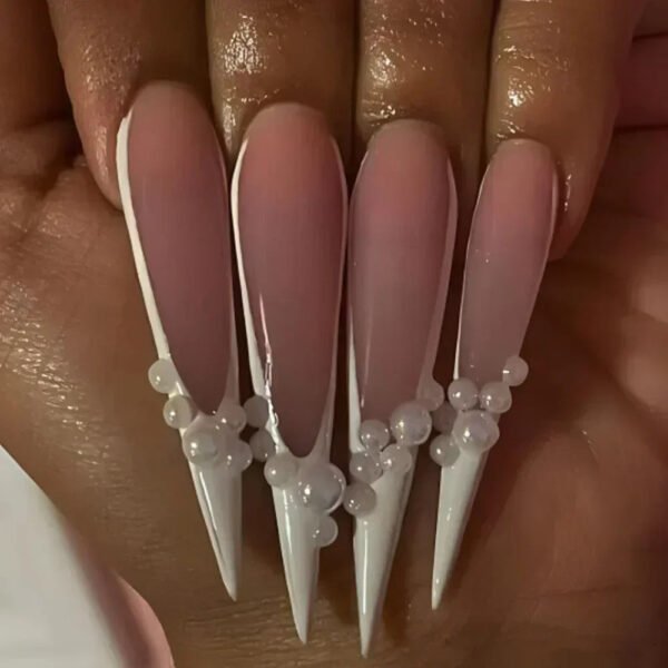 24Pcs French False Press On Nails Purple Edge  Almond Bow Flower Design