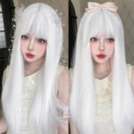OLACARE Synthetic Long Straight Lolita Wig with Bangs Wig  Mixed Black Red Blonde Cosplay