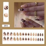 24pcs White Flower Fake Press on Nail Tips Yellow Pink Blush Full Cover Almond Shaped