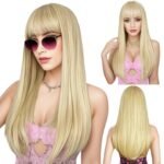 OLACARE Synthetic Long Straight Lolita Wig with Bangs Wig  Mixed Black Red Blonde Cosplay