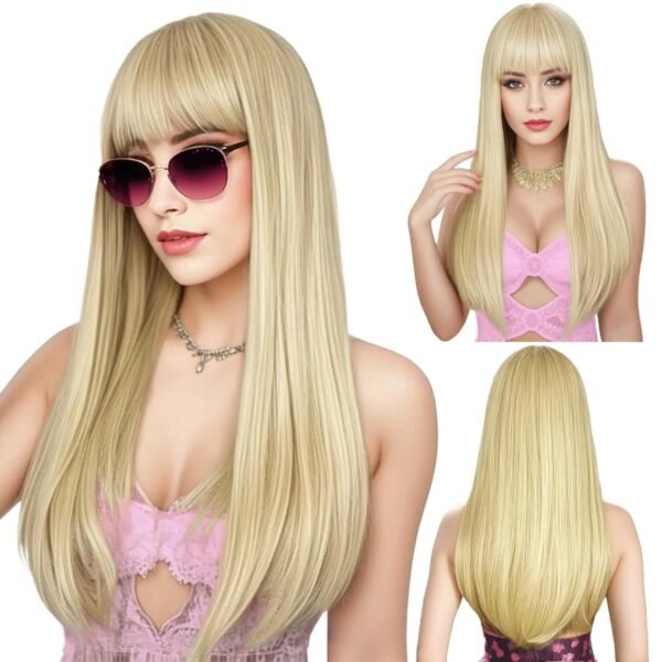 OLACARE Synthetic Long Straight Lolita Wig with Bangs Wig  Mixed Black Red Blonde Cosplay