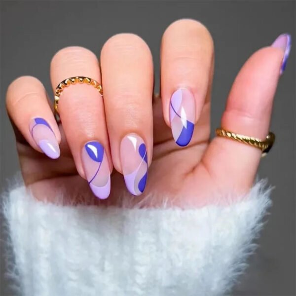 24pcs Full Cover Long False Press On Nails With Designs Light Green Stripe Gradient