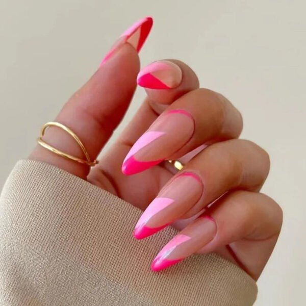 24pcs Full Cover Long False Press On Nails With Designs Light Green Stripe Gradient