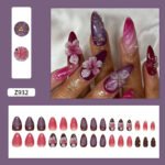 24pcs White Flower Fake Press on Nail Tips Yellow Pink Blush Full Cover Almond Shaped