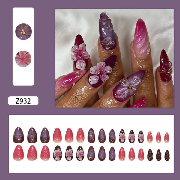 24pcs White Flower Fake Press on Nail Tips Yellow Pink Blush Full Cover Almond Shaped