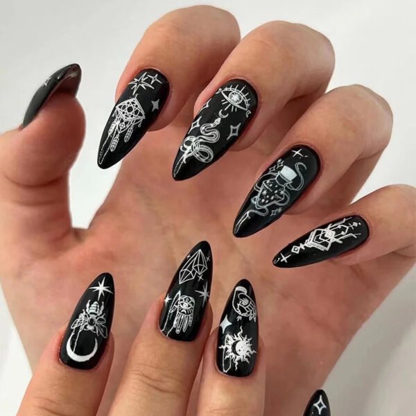 24pcs Full Cover Long False Press On Nails With Designs Light Green Stripe Gradient