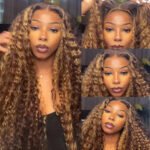 Women's Highlight Ombre Lace Front Wig Human Hair Curly Wigs Brazilian Honey Blonde Pre Plucked