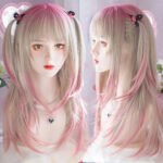 OLACARE Synthetic Long Straight Lolita Wig with Bangs Wig  Mixed Black Red Blonde Cosplay