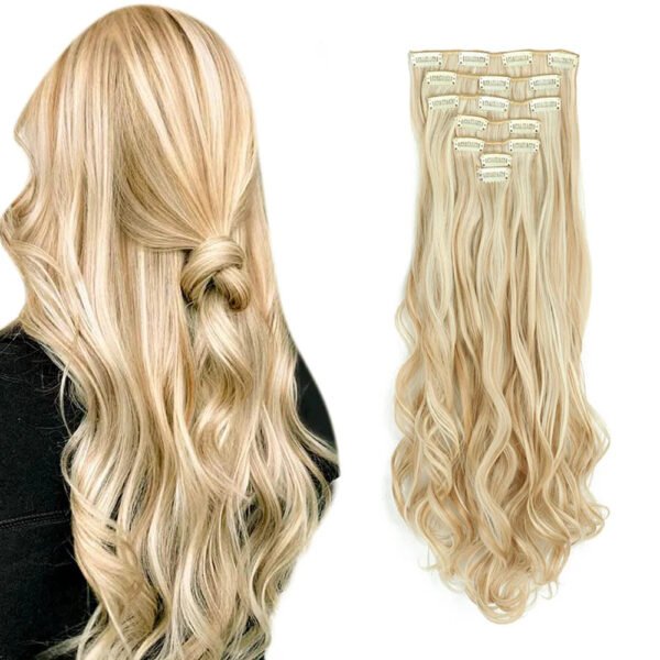 Clip In Hair Extensions 7 PCS Full Head 22-Inch-Long Curly Wavy Synthetic Hair Pieces