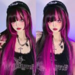 OLACARE Synthetic Long Straight Lolita Wig with Bangs Wig  Mixed Black Red Blonde Cosplay