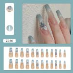 24pcs White Flower Fake Press on Nail Tips Yellow Pink Blush Full Cover Almond Shaped