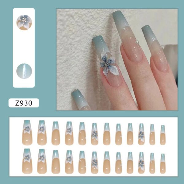 24pcs White Flower Fake Press on Nail Tips Yellow Pink Blush Full Cover Almond Shaped