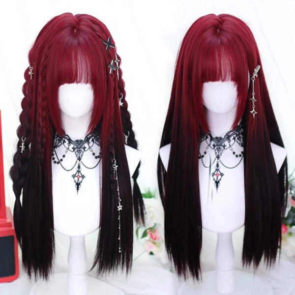 OLACARE Synthetic Long Straight Lolita Wig with Bangs Wig  Mixed Black Red Blonde Cosplay