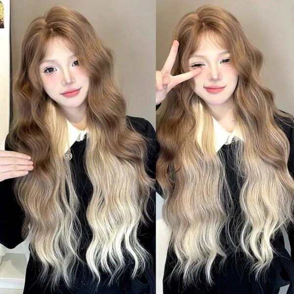 OLACARE Synthetic Long Straight Lolita Wig with Bangs Wig  Mixed Black Red Blonde Cosplay
