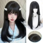 OLACARE Synthetic Long Straight Lolita Wig with Bangs Wig  Mixed Black Red Blonde Cosplay